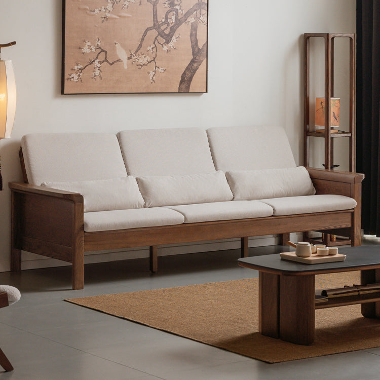 Ash Walnut Colored Straight Fabric Sofa.