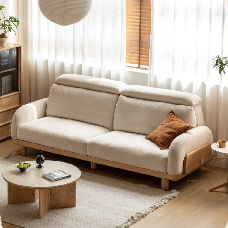 Oak Solid Wood Modern Casual High-Back White Fabric sofa