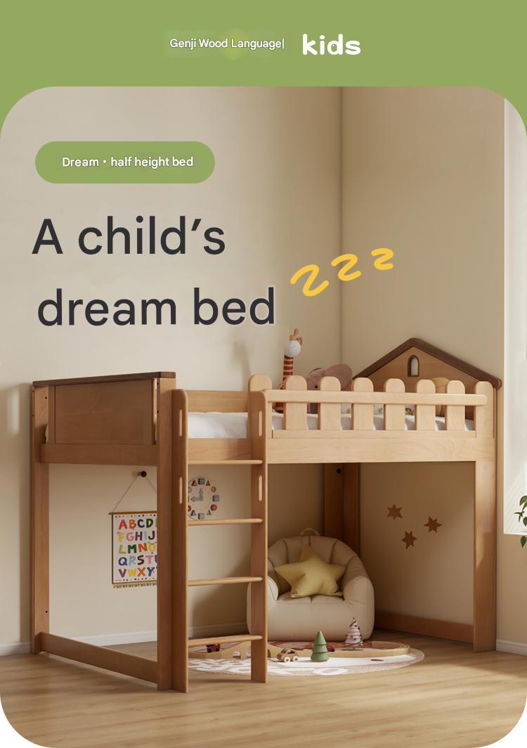 Beech Solid Wood Multi-functional High Bed, Loft Bed
