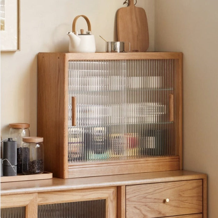 Oak, Cherry, Poplar Solid Wood Desktop Locker Storage Cabinet Glass Sliding Door