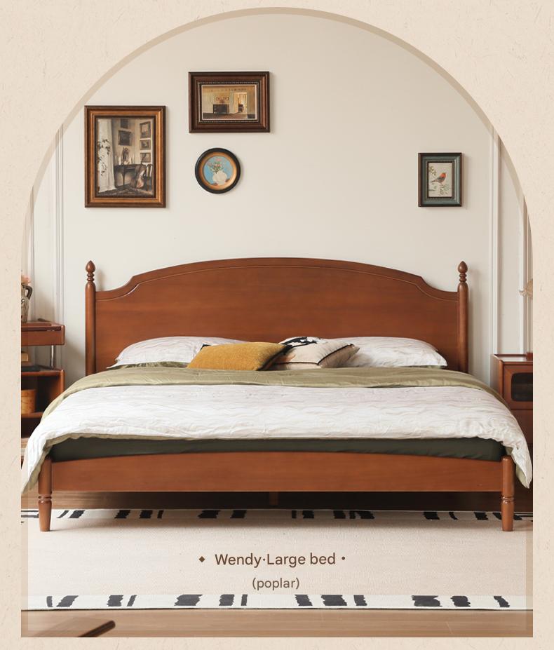 Poplar, Cherry Solid Wood French Retro Large Board Bed