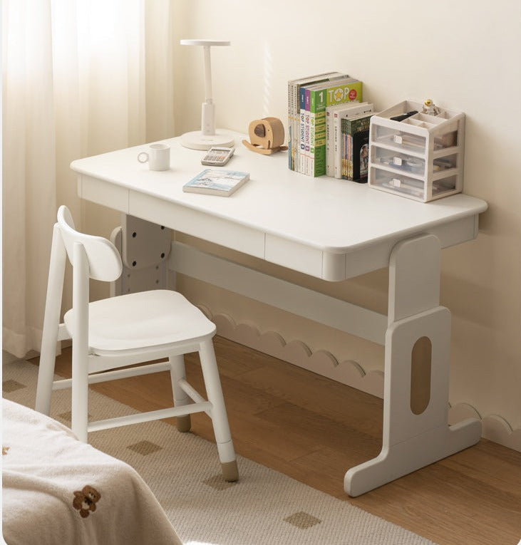 Beech Solid Wood Lift Study Desk Adjustable White Children's Desk