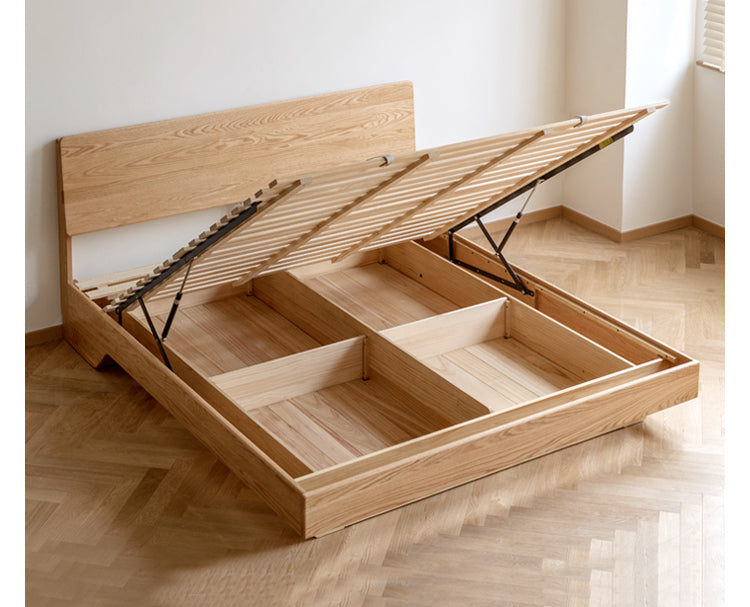 Oak,Black Walnut Solid Wood Suspended Luminous Box Bed