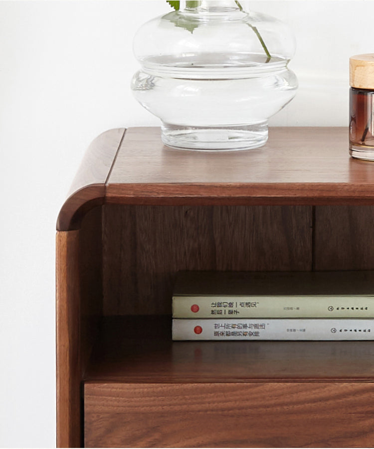 Black Walnut, Ash Solid Wood Modern Nightstand: