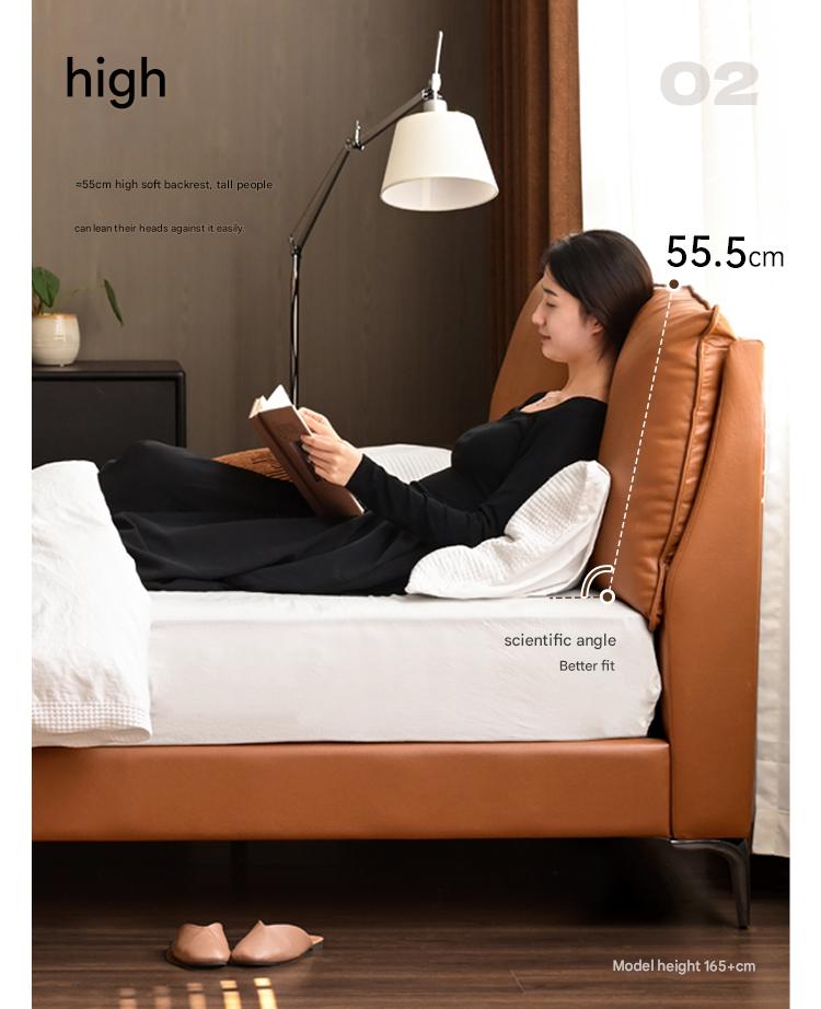 Genuine Leather Light Luxury Soft Leaning Bed