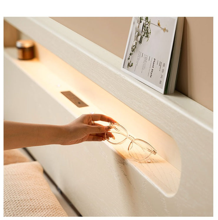 Oak Solid Wood Bed Cream Suspension Bed Luminous