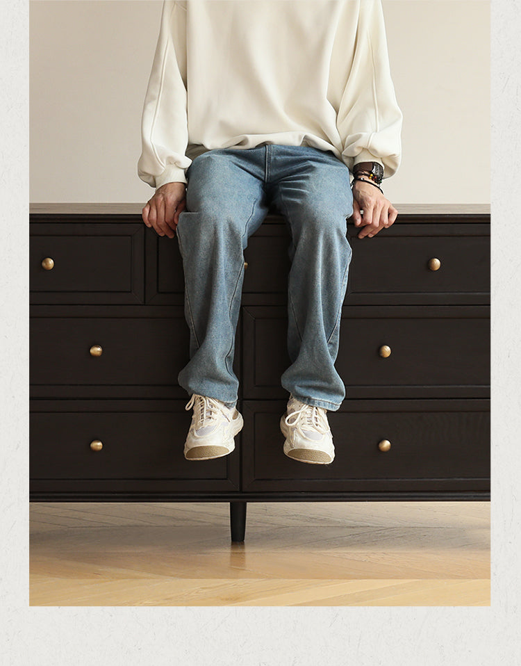 Solid RubberWood, Oak Solid Wood American Style Dresser, Drawers