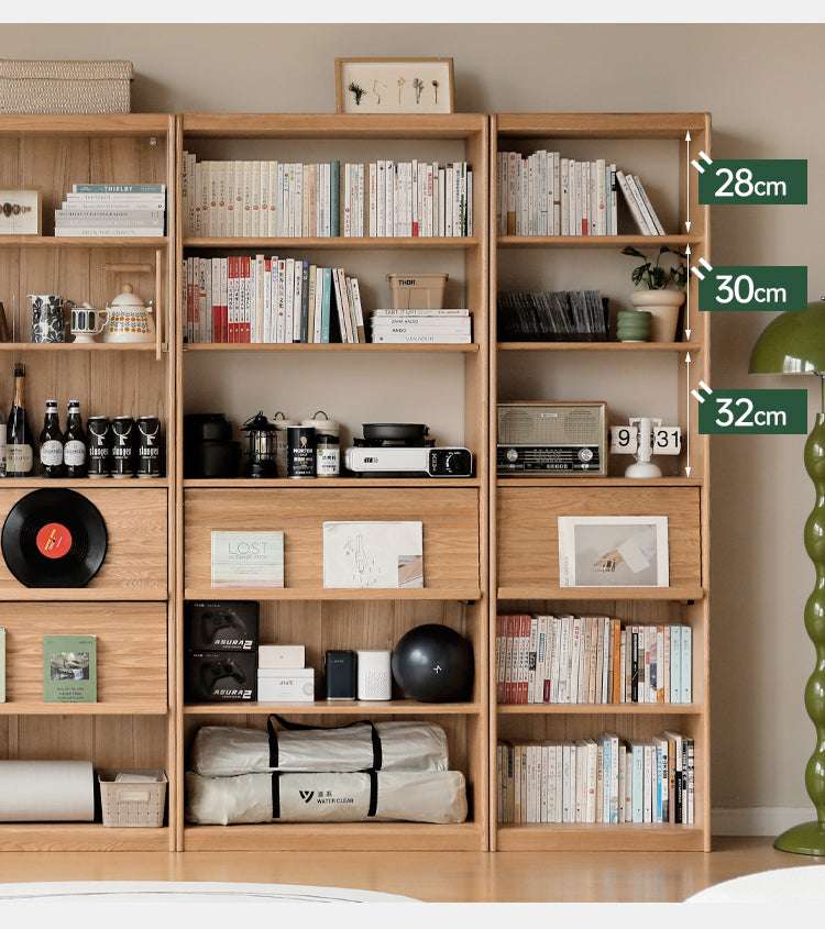 Oak, Beech Solid Wood Bookcase With Glass Door Floor-Standing Bookshelf Multi-Layer Storage Rack Free Combination Display Cabinet