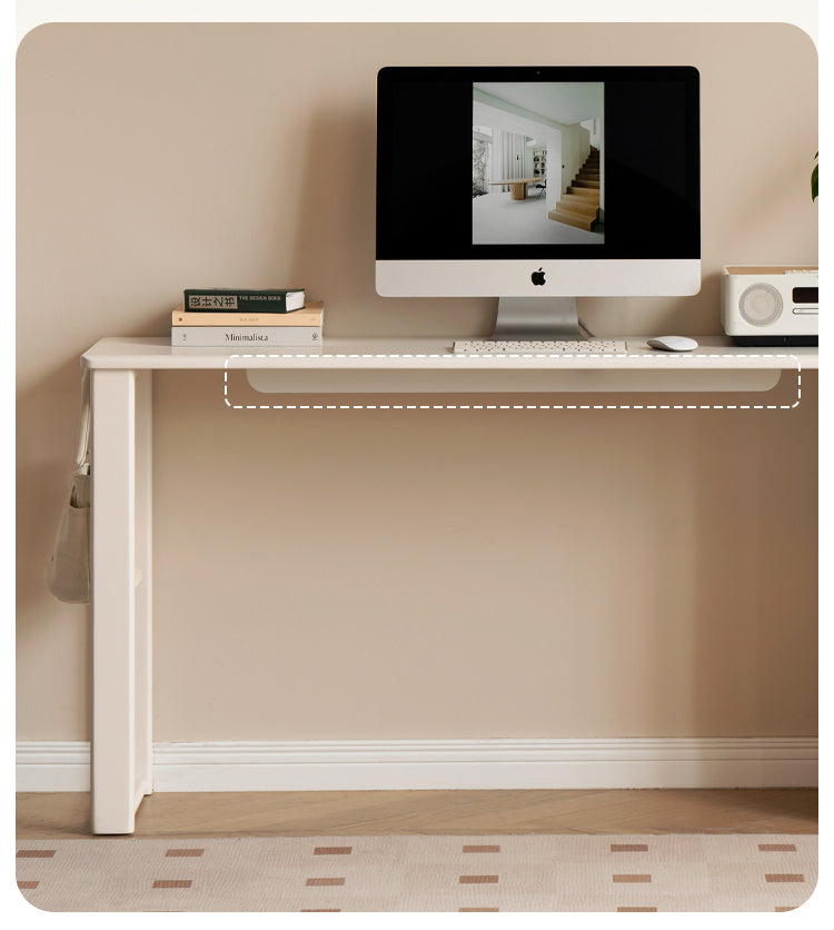 Rubber Wood, Poplar Solid Wood Cream Style Single-Leg Desk