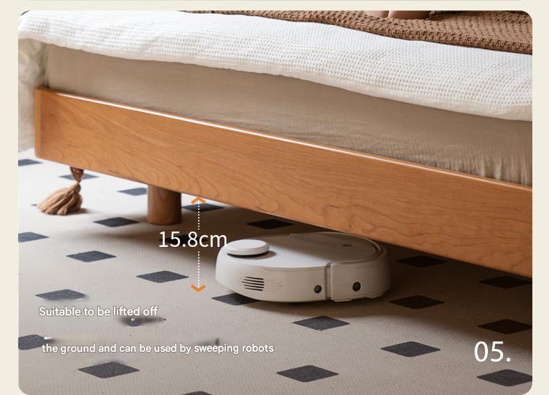 Cherry solid wood leather soft suspended bed