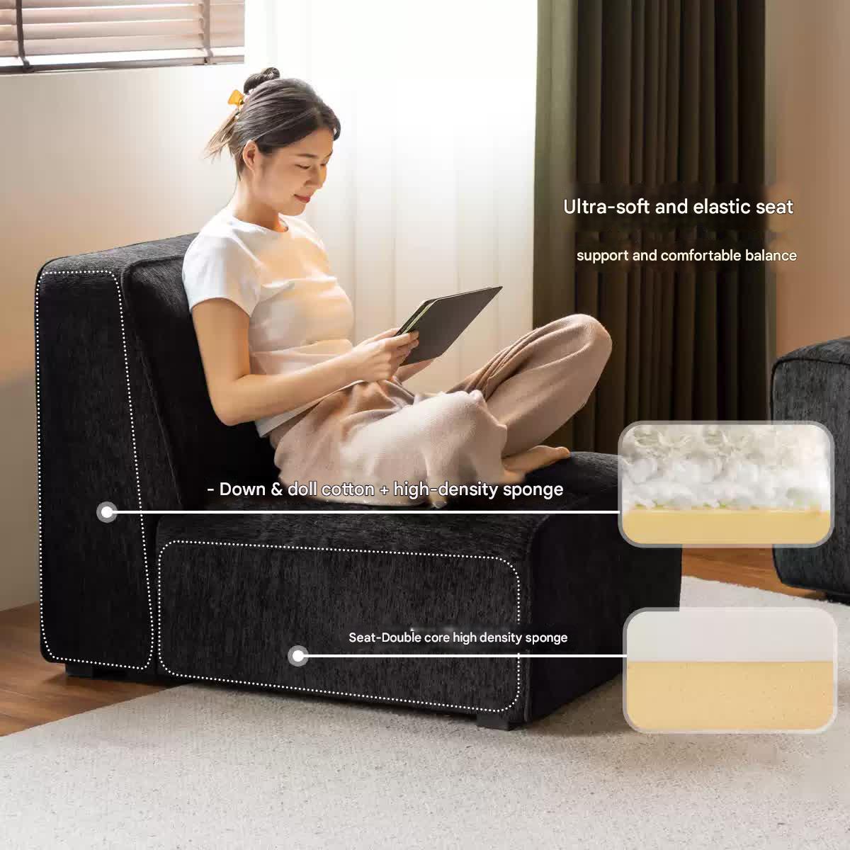 Fabric black tofu block sofa