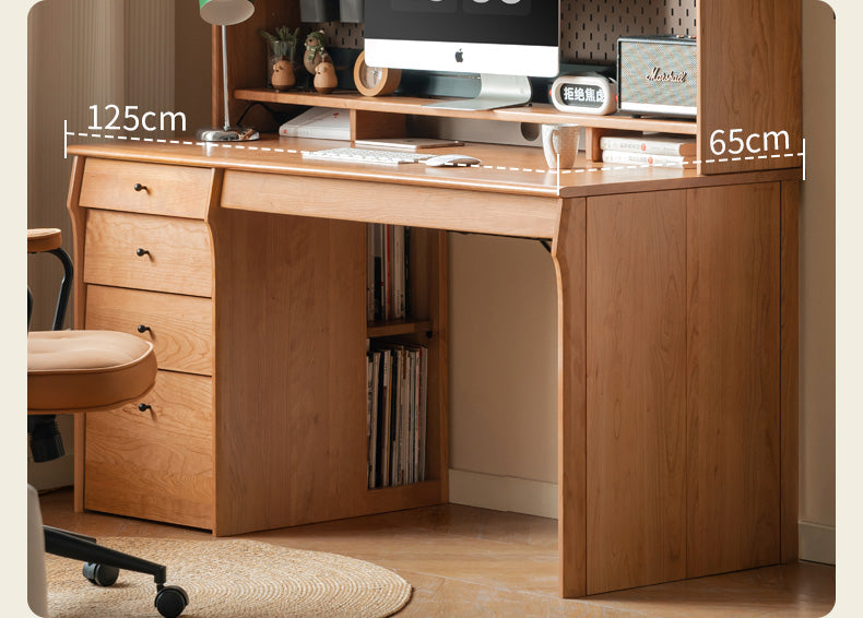 Cherry Wood Desk and Bookshelf Integrated Office Desk