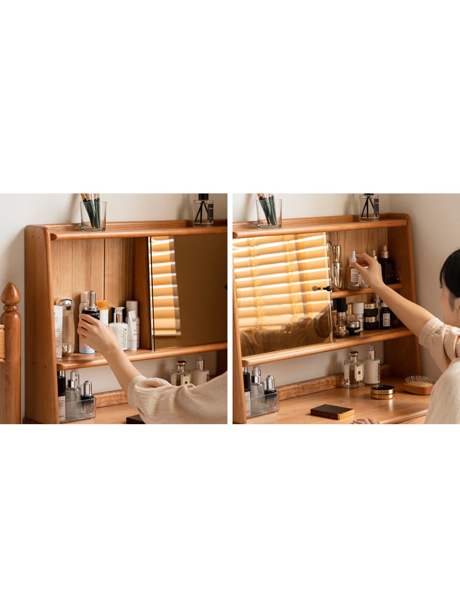Cherry, Birch Solid Wood Multi-Functional Storage Vanity Table.