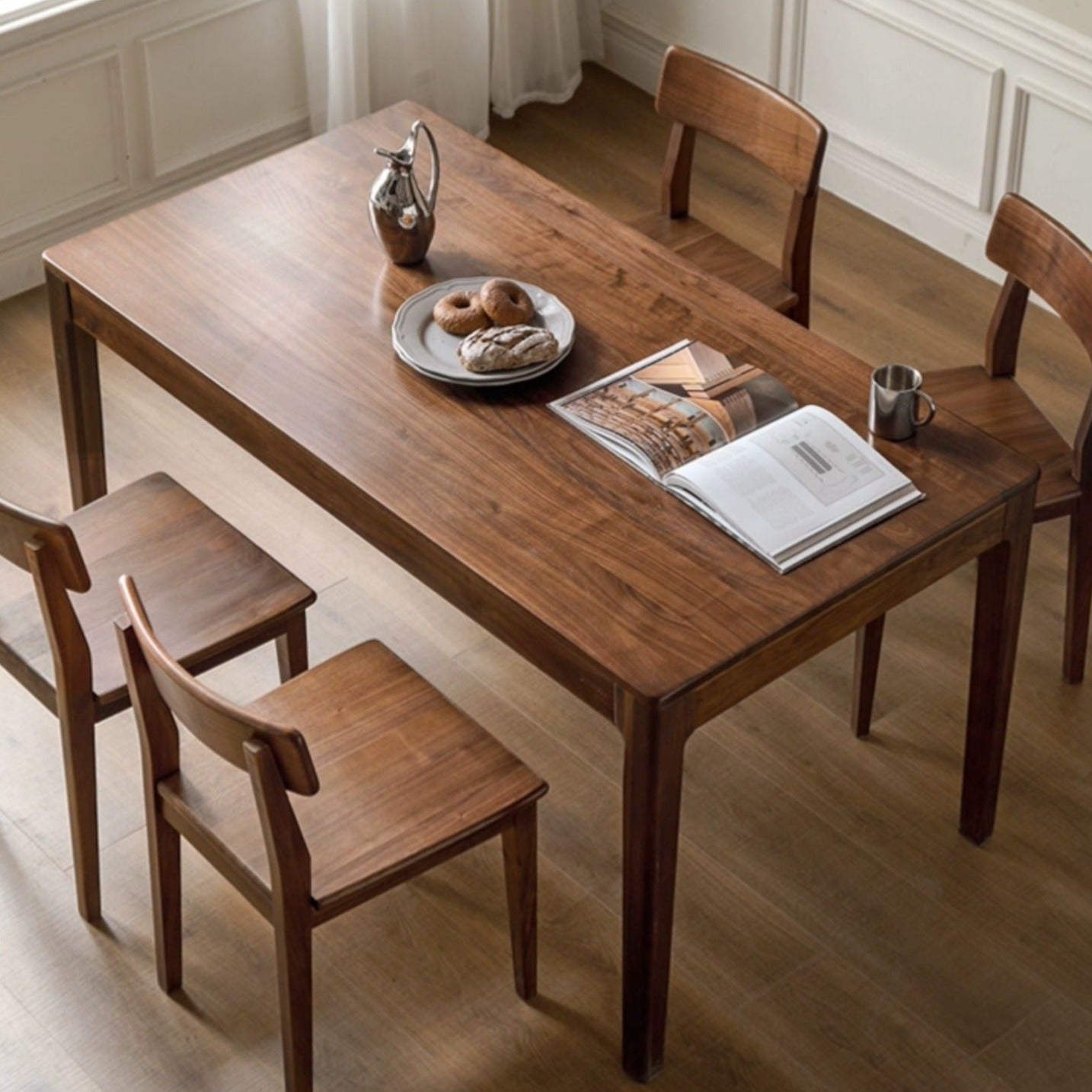 Black Walnut, Sandalwood Solid Wood Rectangular Dining Table