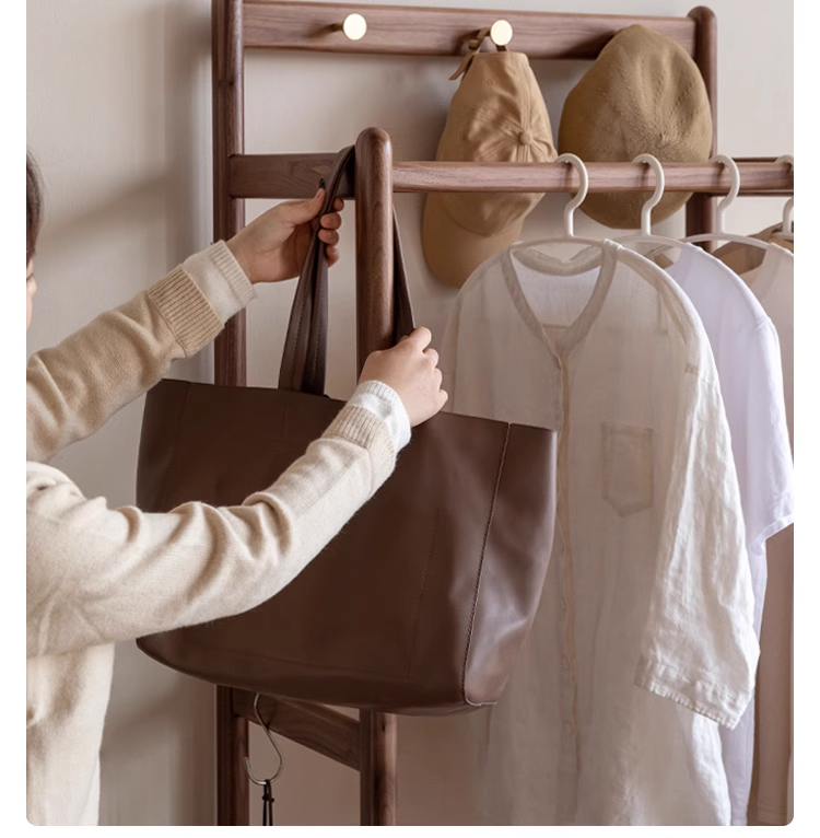 Black Walnut, Oak Solid Wood Floor to Floor Clothes Storage Rack