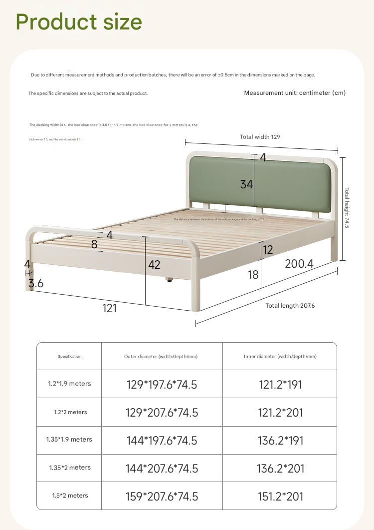 Rubber wood, Poplar Solid Wood Children's Bed Cream Soft Bag Headboard<