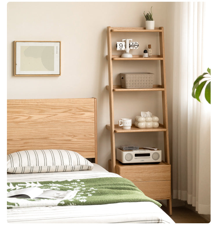 Oak Solid Wood Side Cabinet, Trapezoidal Storage Rack