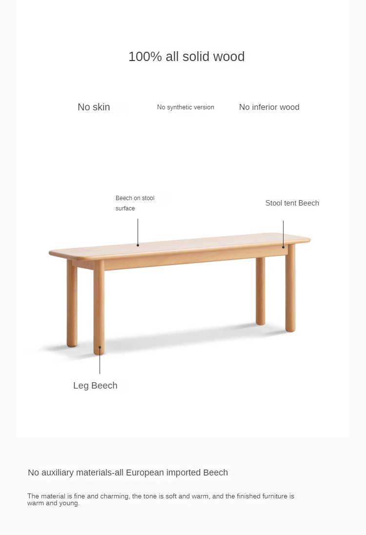 European Beech Wood Modern Long Bench