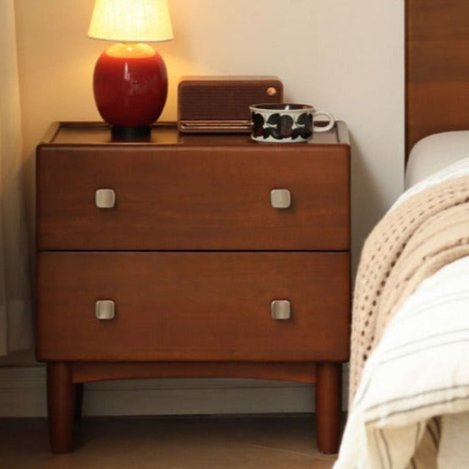Poplar, Birch Solid Wood Retro Style Nightstand