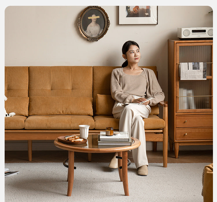 Oak Solid Wood Rattan Vintage Dual-purpose Sofa.