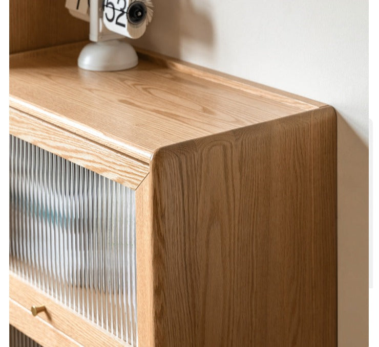 Oak Solid Wood Flip-Up Door Bookcase Combination Cabine
