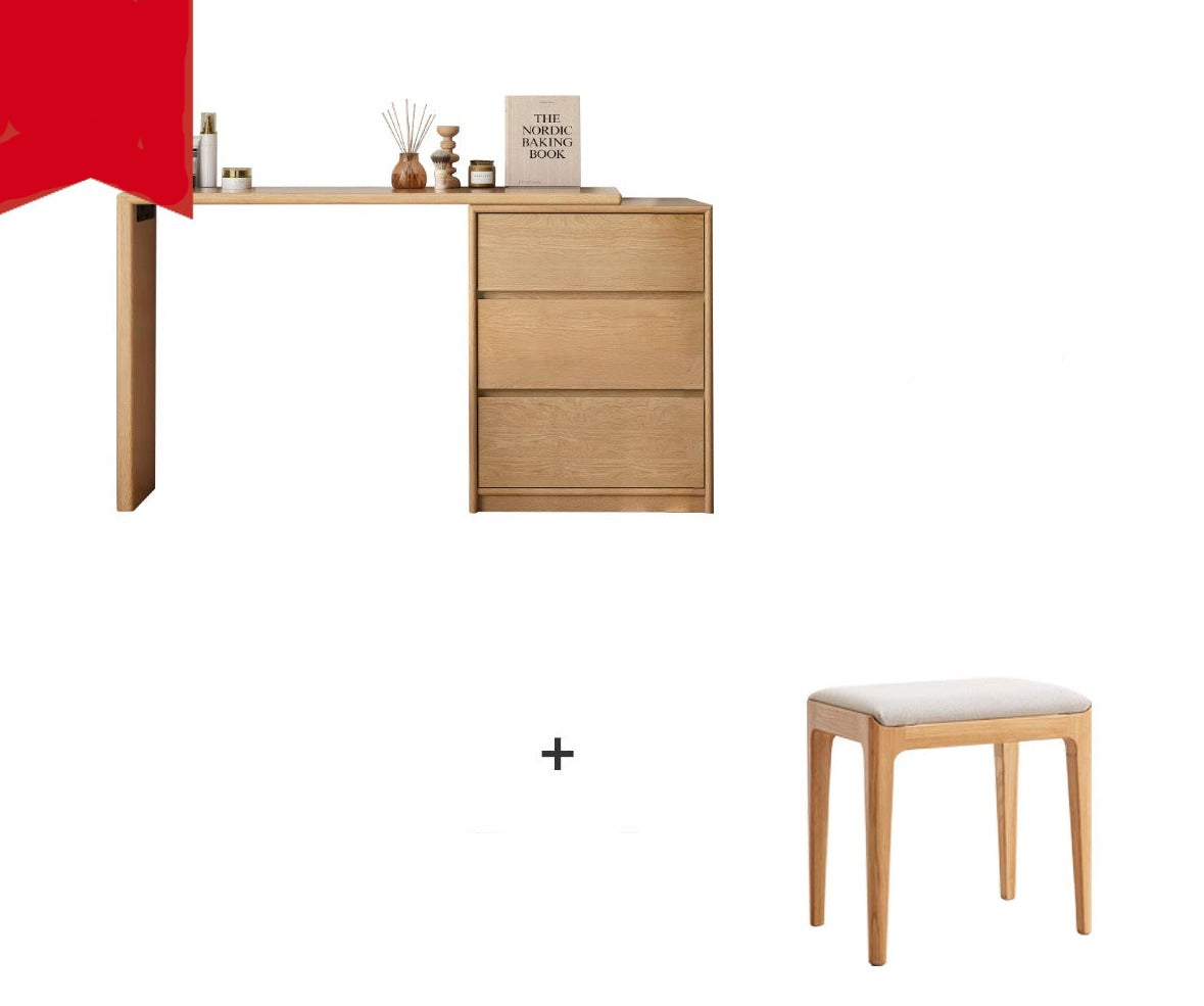 Poplar, Oak Solid Wood Telescopic Dressing Table Three Drawers.