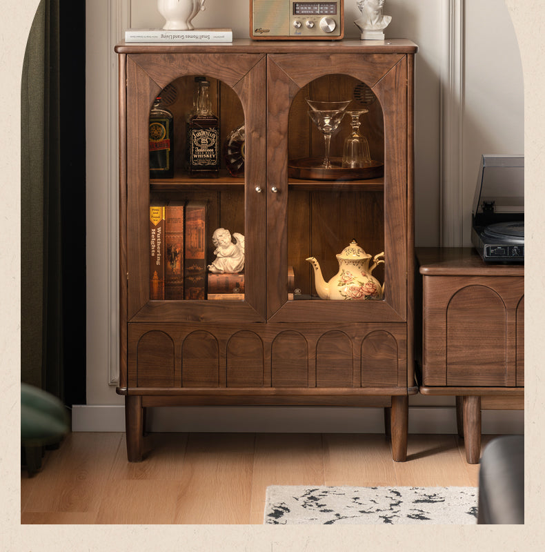 Black Walnut Solid Wood French Retro Side Cabinet