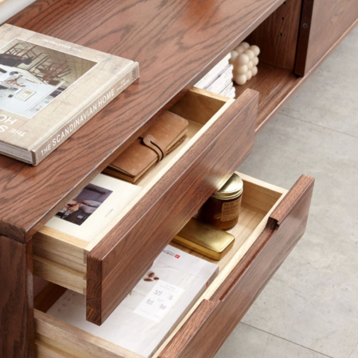 TV stand sliding door Oak Solid wood"