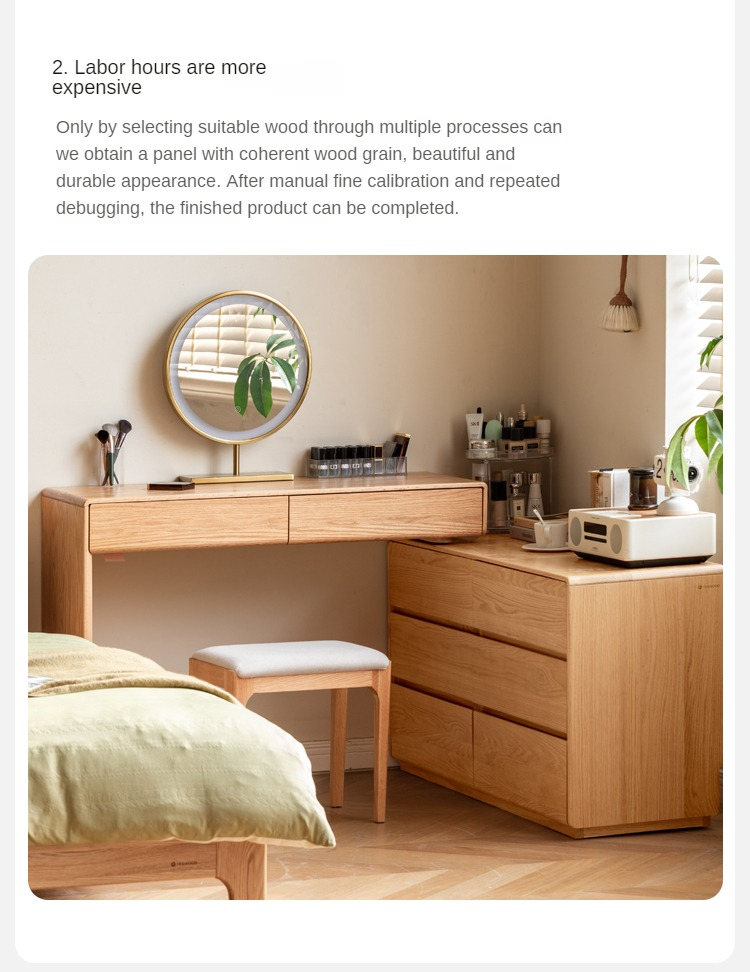 Oak, Ash Solid Wood Retractable Vanity Table Storage Cabinet.