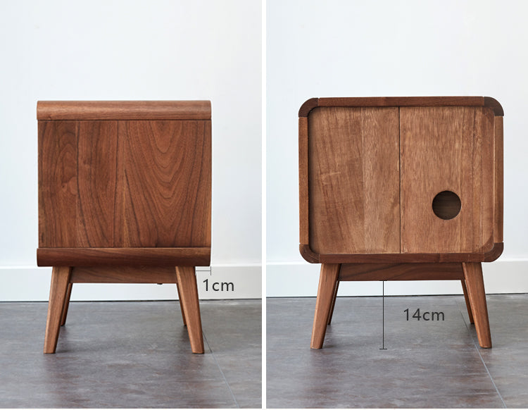 Black Walnut, Ash Solid Wood Modern Nightstand:
