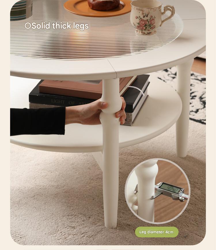 Rubber Solid Wood French Cream Style Glass Coffee Table