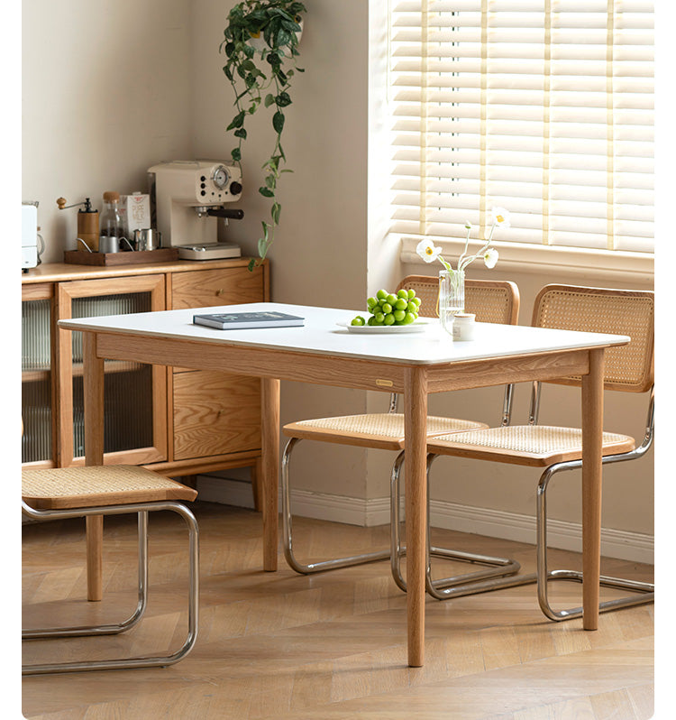 Oak, Beech Solid Wood Dining Table With Rock Slab Surface