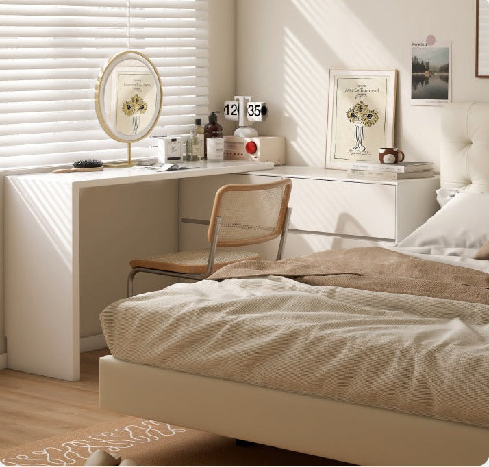 Solid RubberWood Cream Style Telescopic Vanity Table.