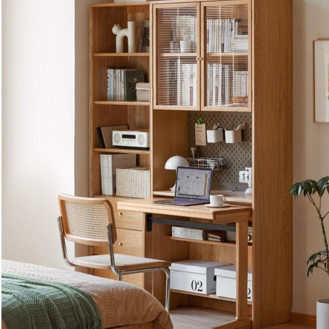 Oak, Cherry Solid Wood Desk Bookshelf Integrated Study Table