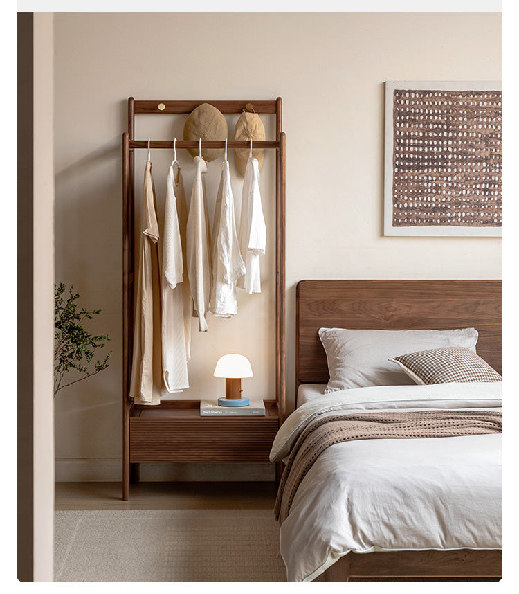 Black Walnut, Oak Solid Wood Floor to Floor Clothes Storage Rack
