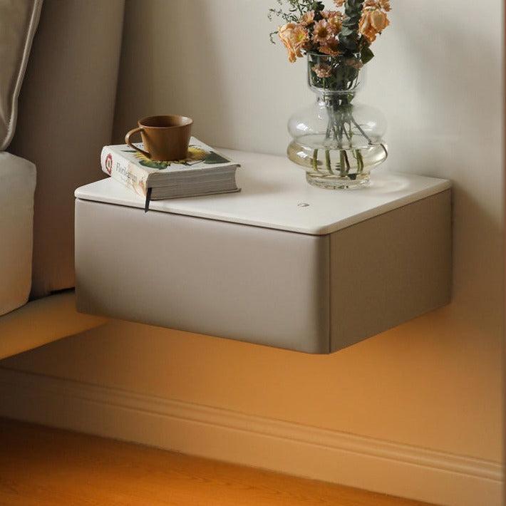 Organic Leather Wall Mounted Cream Rock Board Floating Nightstand: