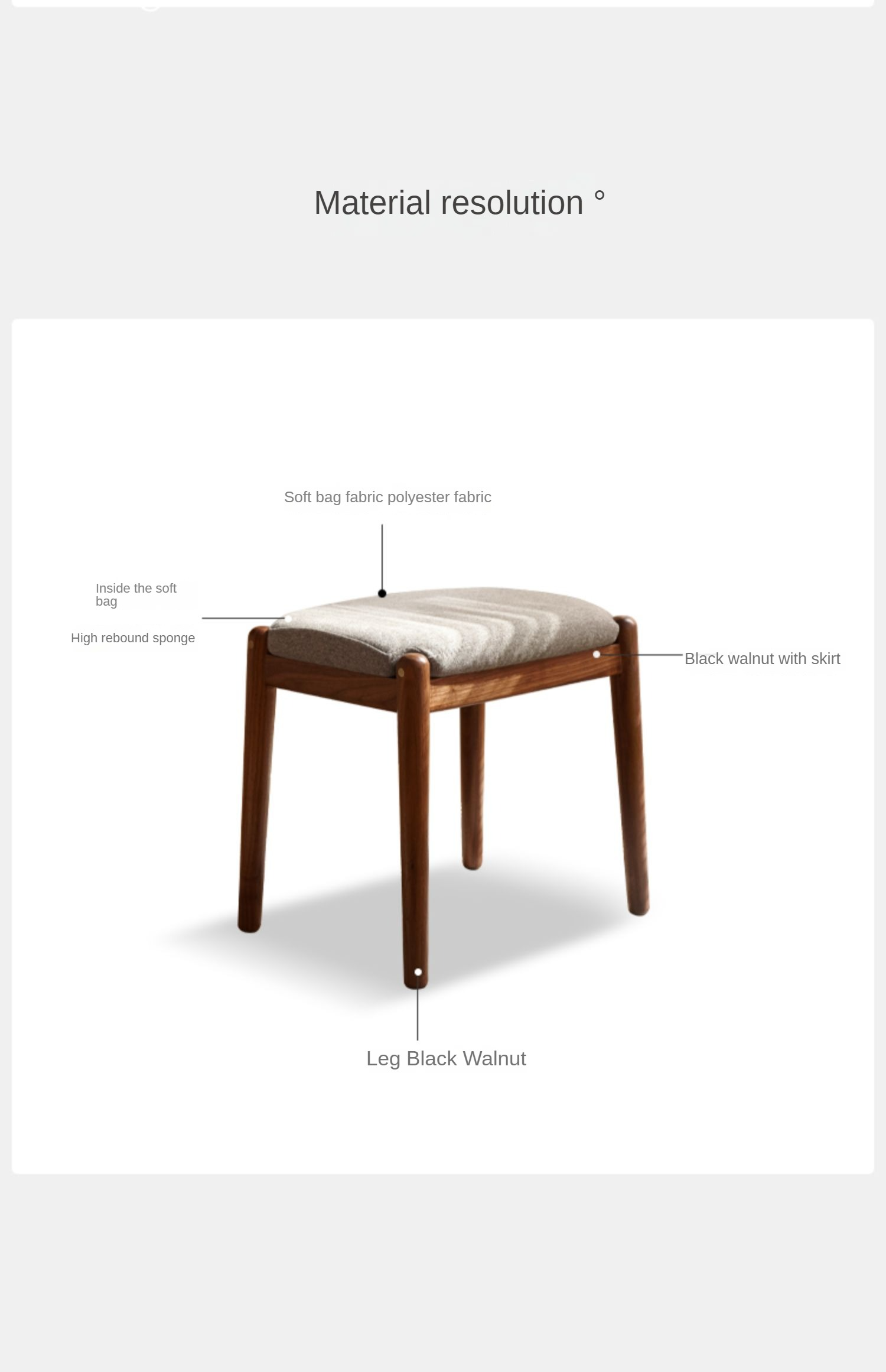 Black Walnut Solid Wood Square Makeup Stool