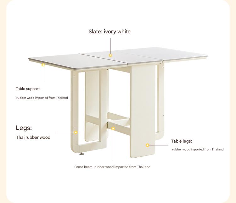 Rubber Solid Wood Modern White Cream Folding Dining Table