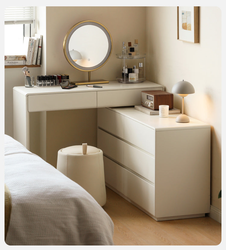 Poplar Solid Wood, Solid Rubberwood L-Shape Dressing Table