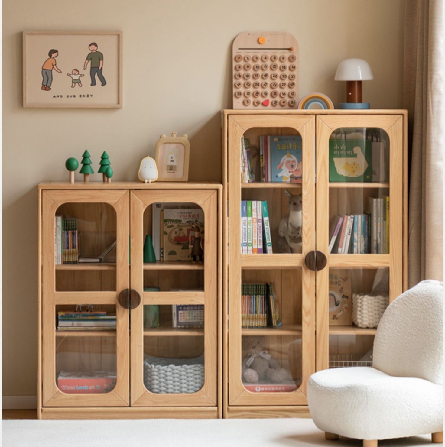 Oak Solid Wood Kids Bookcase Combination Bookshelf