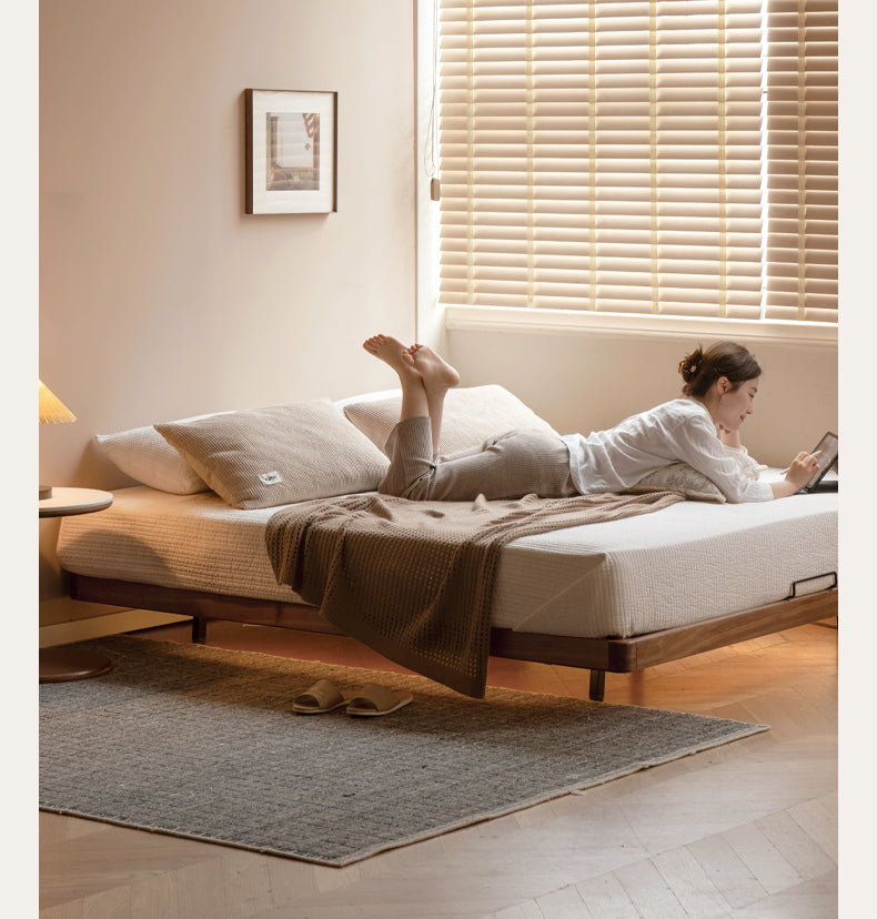 Black Walnut, Oak Solid Wood platform bed, headboard-free Suspended Bed