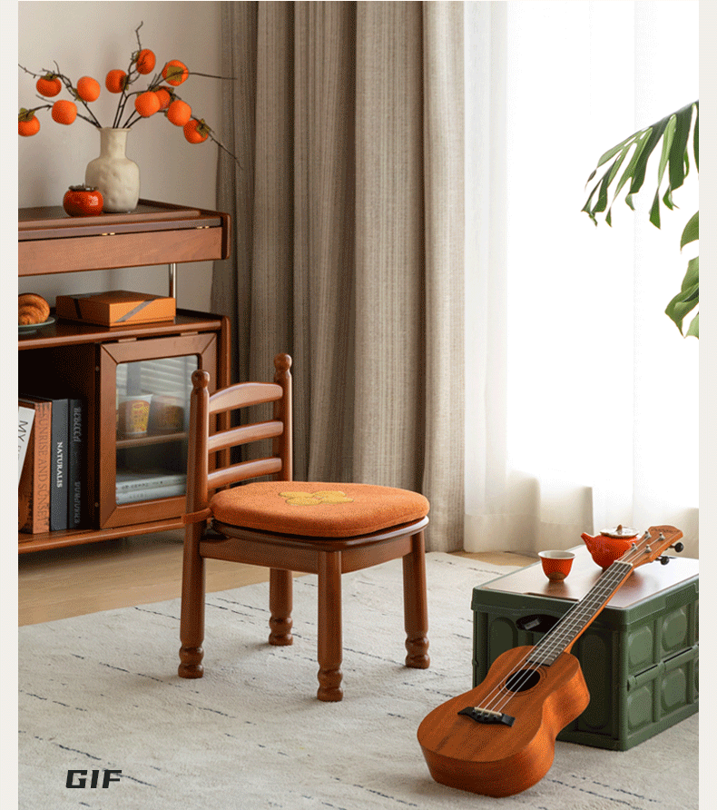 Beech Solid Wood Backrest Chair Medieval Style Kids Soft Padded Chair