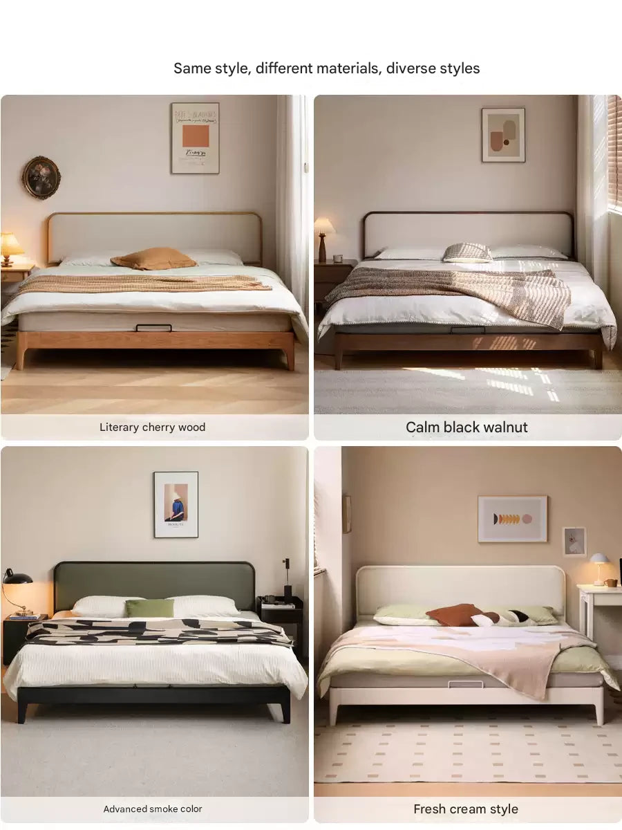 Oak Solid Wood Bed Technology Fabric,suede