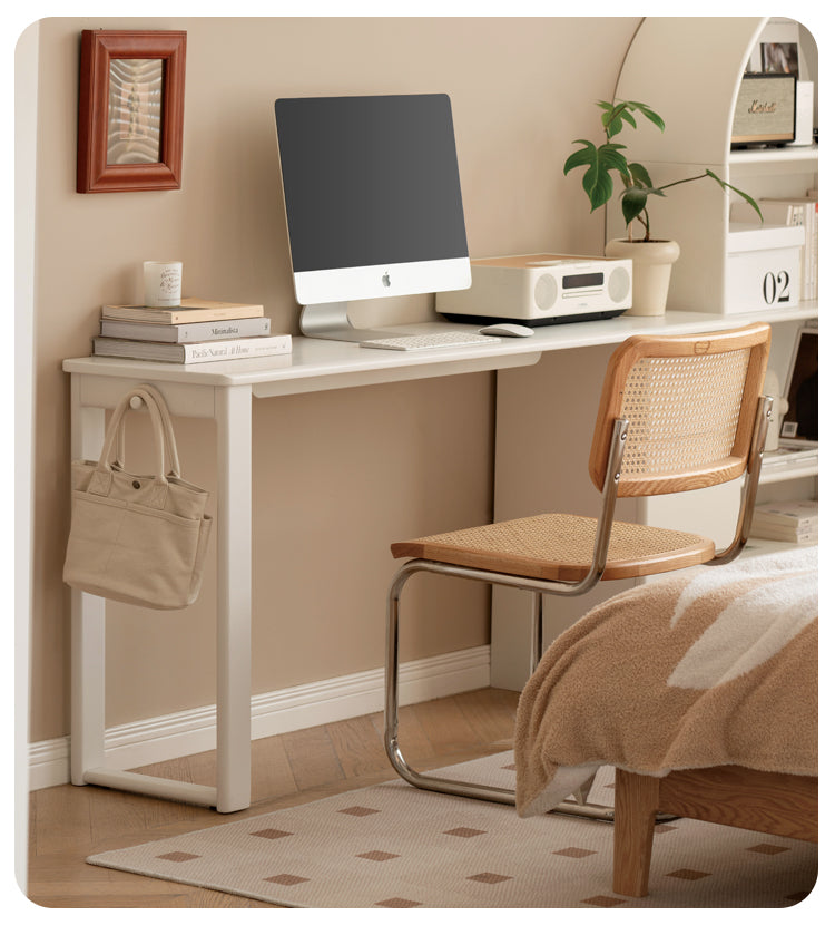 Rubber Wood, Poplar Solid Wood Cream Style Single-Leg Desk