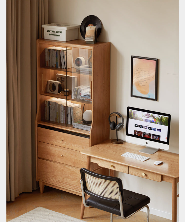 Cherry Solid Wood Glass Bookcase.