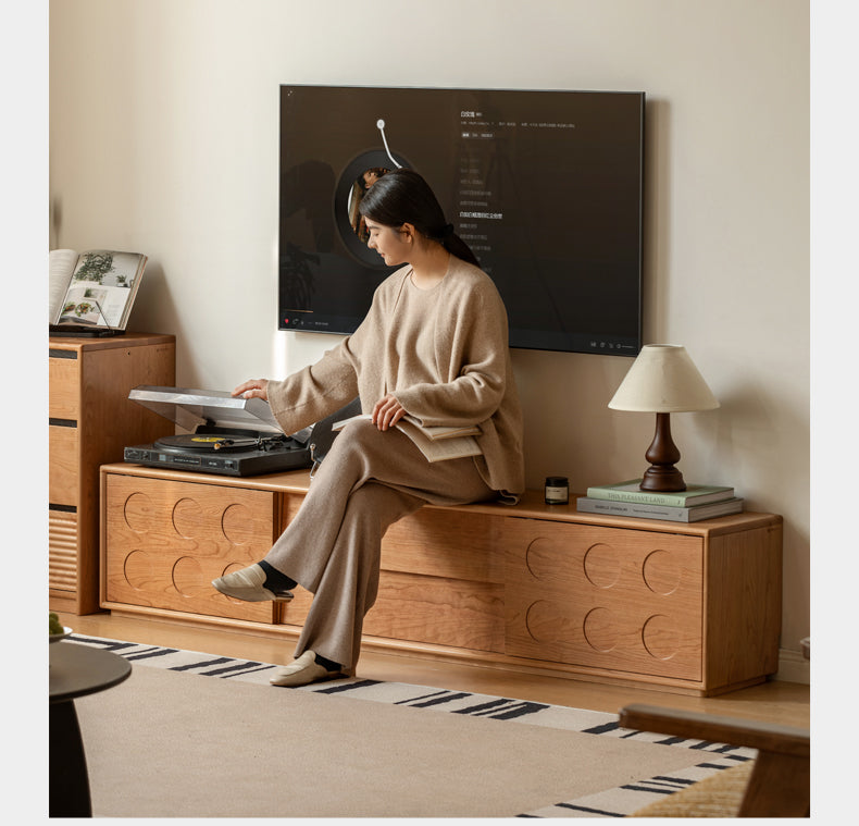 Cherry Solid Wood Retro Antique Style Floor TV Cabinet.