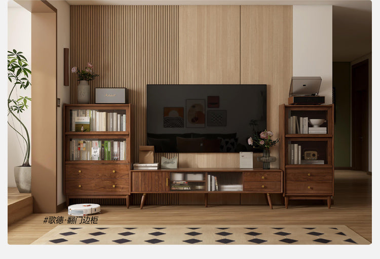 Black Walnut Solid Wood Nordic TV Cabinet.