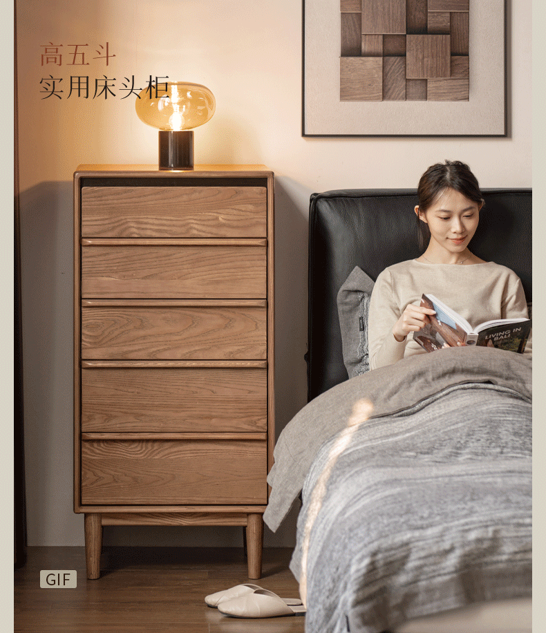 Ash Solid Wood Modern Side Cabinet with Shelved Interior