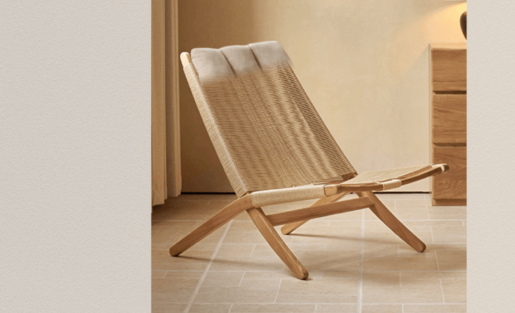 Oak Solid Wood Rope Weave Lounge Chair, Danish Mid Century Scandinavian Accent Chair