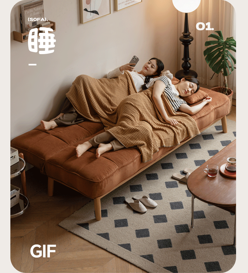 Fabric Sofa Antique Style Telescopic Dual-purpose Sofa.